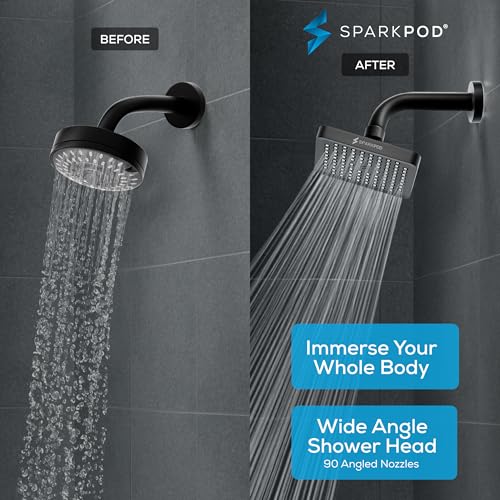 SparkPod Rain Shower Head, 6 Inch Square, Midnight Black Matte Finish - color: Midnight Black Matte, style: 6 Inch Square