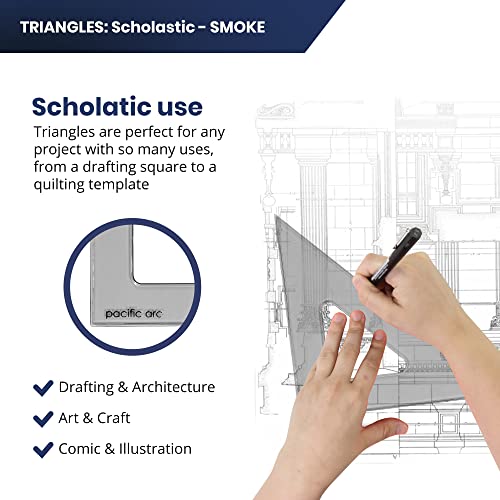 Pacific Arc's Scholastic Triangle - 12 inch - Smoke - 45/90 Angle - Polystyrene - Inking Edge - Technical Drawing Tools, Drafting, Architect and Engineering. - style: 12 inch, 45/90