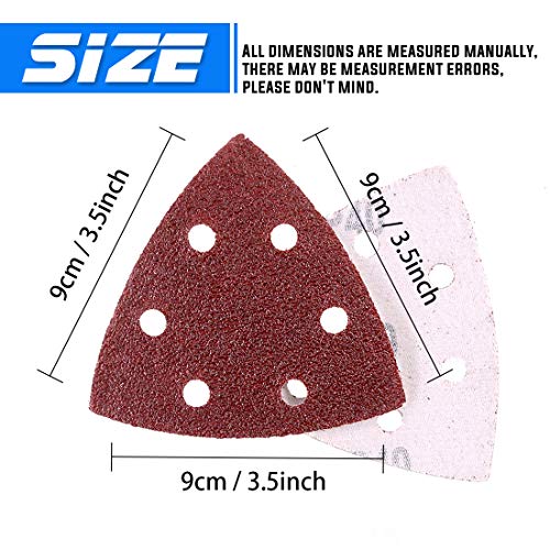 Glarks 50-Pieces 90mm / 3.5 Inch Triangle Mouse Detail Sander Sandpaper Sanding Paper Hook and Loop Assorted 40/60/80/120/180/240/400/600/800/1000 Grits for Random Orbital Sander(6 Holes)