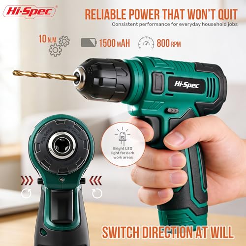 Hi-Spec 8V USB Power Drill Driver and Home Tool Kit with Toolbox Set, Green - color: Green, size: 130-Piece