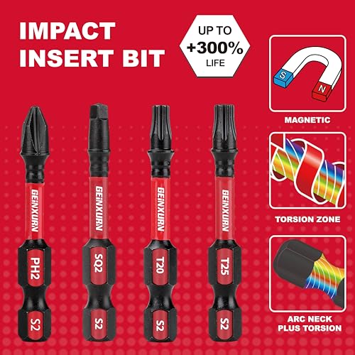 GEINXURN Impact Tough Phillips Square Torx 2 in. Insert Driver Bits, 35Pack Bulk T20/T25/PH2/SQ2 Screwdriver Power Bits Set - size: Mixed-35Pcs-2"
