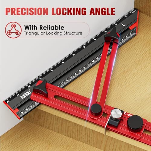 Stair Tread Template Tool with Triangular Brace and Edge Flip Stops - color: LTC-Red Black