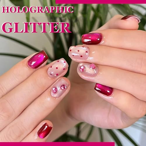 Nail Polish Cat Eye Gel Polish Crimson Summer Nail Lacquer in Vibrant Colors for DIY Nail Art 0.35 fl oz UV/LED Gel with Magnet Stick (Dark Pink, 10ML/0.35 Fl Oz) - color: Dark Pink