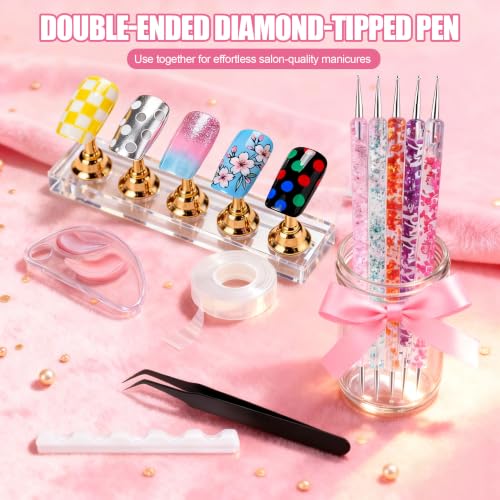 Artdone Nail Art Brushes With Nail Stands Nail Art Tool Set, Dotting Tools, Dust Brush,Striping Brushes for Long Lines, Drawing Pen For Gel Polish Design supply - color: Brushes With Stand