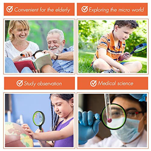 Leffis 3 Pack Magnifying Glass, 10X Reading Magnifier for Kids and Seniors - color: 3 Pack(green/Yellow/Orange)