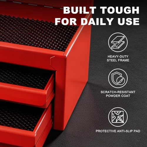 JACK BOSS Mini Tool Box with Two Drawers and Lockable Top Storage,Red - color: Red