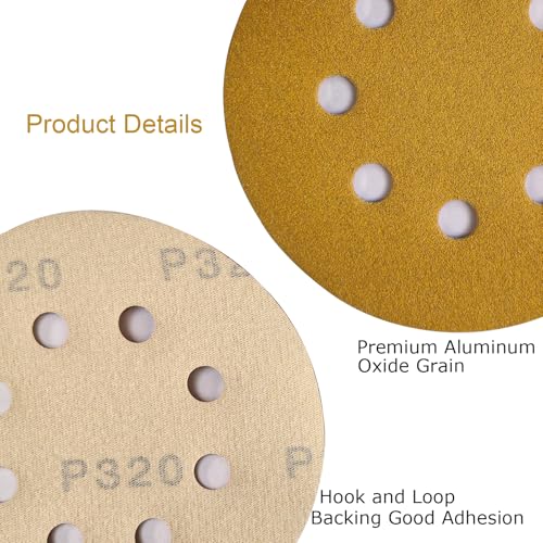 JUNE SUN 50Pcs 5 Inch 8-Hole 320 Grit Hook & Loop Sanding Discs - style: 320 Grit, 50Pcs