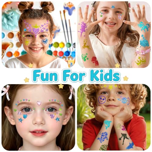 39PCS Face Paint Stencils Kit Includes 15 Reusable Facial Painting Stencils, 8 Sheets Tattoo Stencil Stickers, 10 Brushes, 2 Pack Adhesive Gems, 4 Sponge for Halloween Birthday Carnival Party Makeup - color: Party