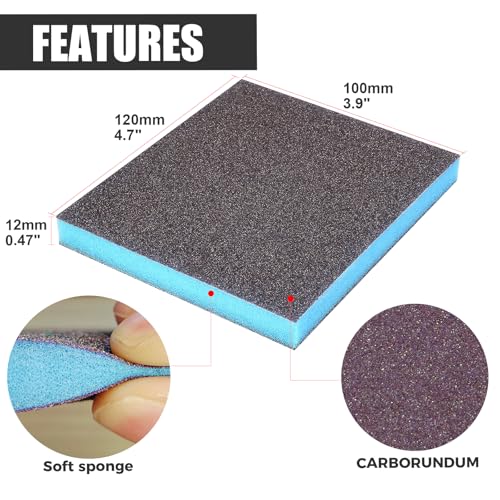 6pcs Sanding Sponge 220 grit Soft Sanding Block Washable and Reusable, Double-Sided Sponge Sanding Blocks Wet Dry Sandpaper Pad for Wood Metal FurniturePaint - style: 220 Grit 6pcs