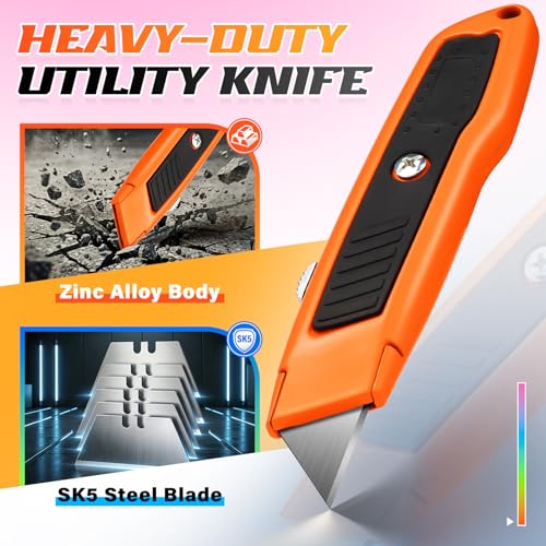 4Pack Box Cutter Retractable, Utility Knife with Extra 10 Blades