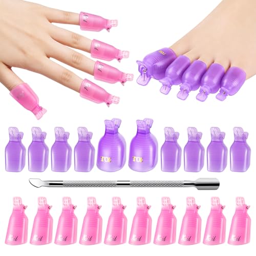 MelodySusie 20PCS Nail Polish Remover Clips Set with Cuticle Pusher - size: 21PCS