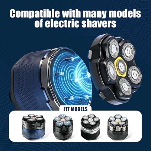 Magnetic 6-Blade Replacement Heads for Electric Shavers, Compatible with Most 6D Rotary Shavers, Precision Self-Sharpening Blades, Easy Install, Hypoallergenic, Waterproof,(1 Pack)