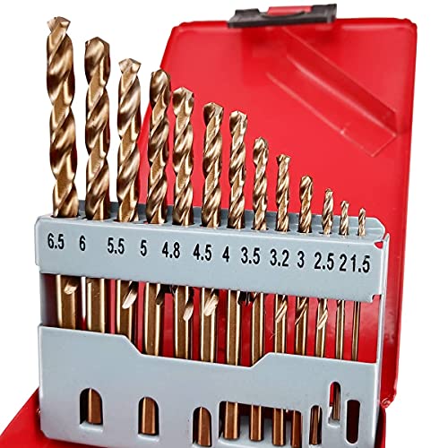 13-Piece M35 Cobalt Steel Drill Bit Set, Metric 1.5mm - 6.5mm - style: 13pcs red case