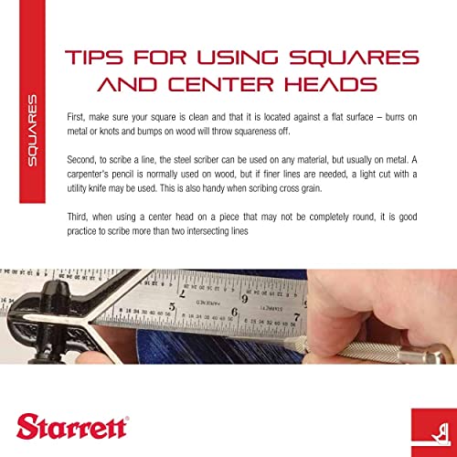 Starrett Steel Combination Square with Square Head, 6" Blade Length
