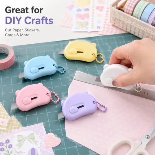 5 PCS Mini Box Cutters Retractable, Cute Letter Opener with Key Rings
