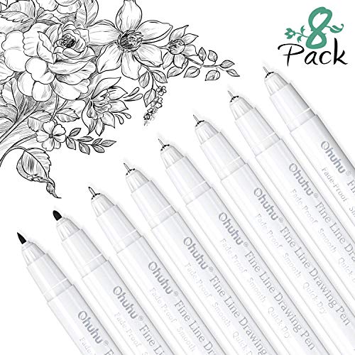 Ohuhu Fineliner Micro Drawing Pens: 8-size Tips (Ultra-fine, Fine & Brush)