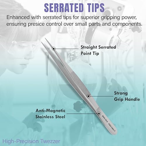 Stainless Steel High Precision Dressing Tweezers Forceps with Fine Strong Straight Serrated Point to use Engineer Labware for Scientific Art Craft Multipurpose Use (6 Inch)
