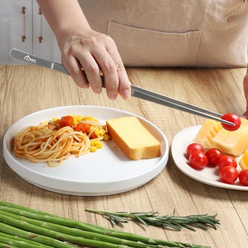 HOTEC Kitchen Tweezers Stainless Steel Cooking Tweezers 4 Pcs-10" and 12" - color: Silver, size: 4PCS: 12 & 10 Inch