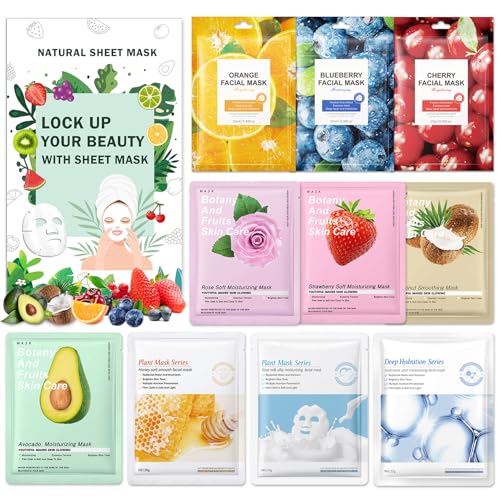 10 Pack Kids Face Mask Sheet,Fruit Face Masks Skin Care Set - color: 10Pcs-Set 04, size: 1 Count (Pack of 10)