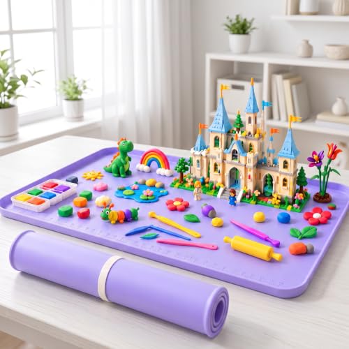 Silicone Craft Mat 24x16 with Raised Edges for Painting and DIY Projects - color: Purple
