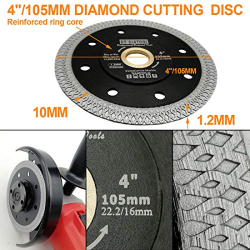 DT-DIATOOL Diamond Tile Blade 4 Inch 2pcs Diamond Turbo X Mesh Rim Segement Circular Saw Blade for Procelain Ceramic Stoneware Marble Granite Fits 5/8"-7/8" Arbor - size: 4 inch