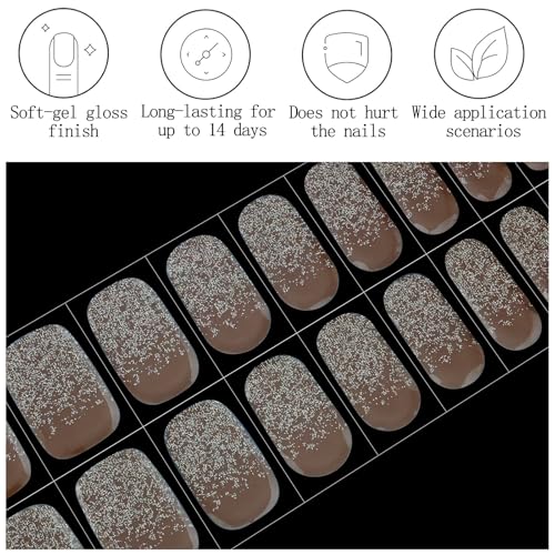 20PCS Nude Glitter Semi Cured Gel Nail Strips Wraps for Women - color: 04-nude