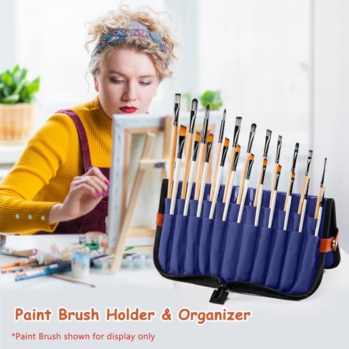 Stand Up Paint Brush Holder Case, 22-Slot Paintbrush Storage Bag Pop-Up - color: Navy, size: Large 6*13.5"