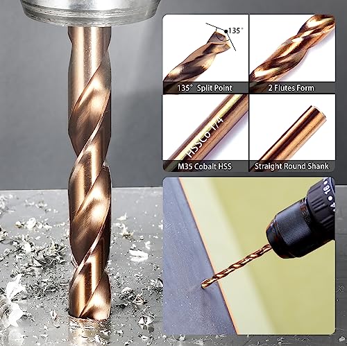 KENDO M35 Cobalt Drill Bit Set for Metal, 13PCS 1/16-1/4 Inch - style: 13 pcs Cobalt