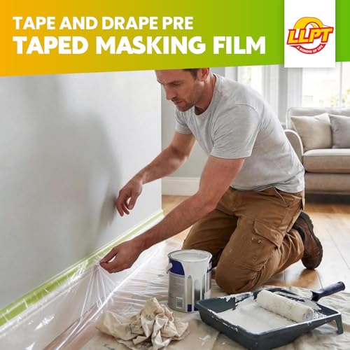 LLPT Pre-Taped Masking Film, 157.5" Unfolded x 66Ft, 0.31 Mil, 2 Pack - size: 157.5 Inch x 66 Ft