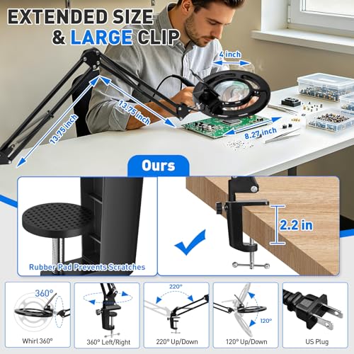 KIRKAS Magnifying Glass with Light, 2,200 Lumens Magnifying Lamp 12X - color: Black 28in