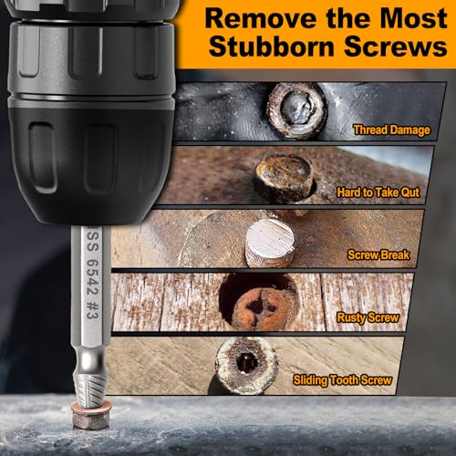 9PCS Damaged Screw Extractor Set, Hardness 65HRC, Upgraded Model HSS 6542, Removal Tool and 3 PCS Twist Drill Bit, General Bit Set Double Ended for Damaged Broken Stripped Screws - style: 9PCS