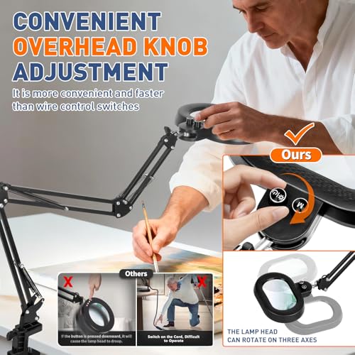 KIRKAS Magnifying Glass with Light 3-axis Rotation, 35in Long Arm 12X - size: 35in