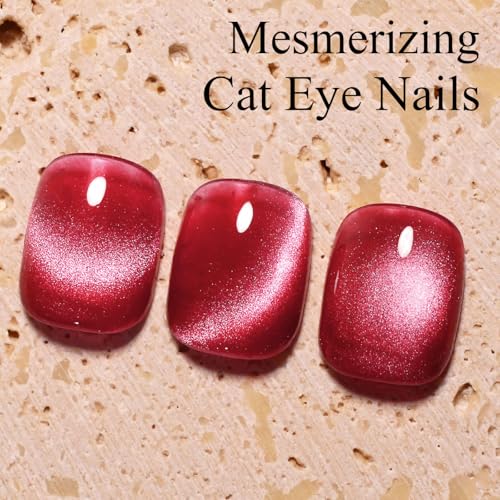 Red Cat Eye Gel Nail Polish with Magnet, Holographic Glitter Shimmer Magnetic UV Gel Polish for Nail Art Soak off UV Led - color: Cat Eye-Red