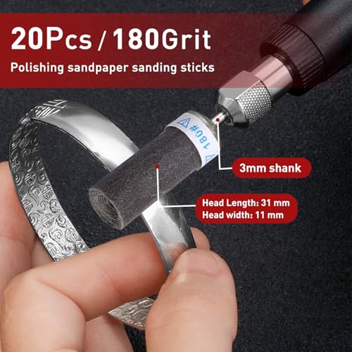 20PCS 180 Grit Sanding Sticks & Sanding Drum for Dremel Rotary Tool - size: 180 Grits