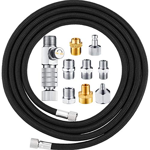 Hotop 6 ft Airbrush Hose Nylon Braided Hose Standard 1/8" - 1/4" Adapter - color: Black, style: 6 ft
