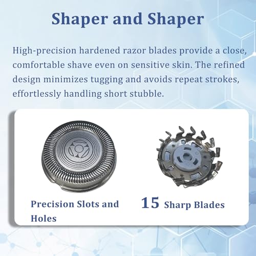 Upgraded SH71 Complete Shaver Head Replacement, Full Rotary Unit with Integrated Base Compatible with Philips Norelco 7000/S5500 Angular, 15 Precision Blades & Metal Holder (White) - color: White