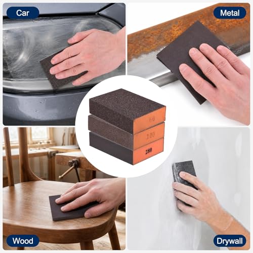 10Pcs 60-320Grit Sanding Sponges, Wet Dry Sanding Blocks - size: 60/80/120/180/240/320Grit