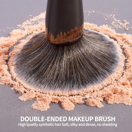 MAANGE Foundation Makeup Brushes, 2Pcs Double Ended Makeup Brush for Blending Liquid Powder Concealer Cream Blush Buffe (Brown) - color: Brown-2pcs