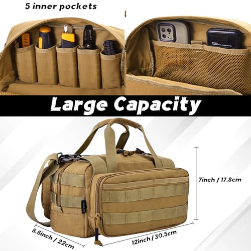 MOZETO 12 inch Tool Bag, Water-Resistant Small Tactical Tool Bag, Durable Handle Tool Bags for Men with Shoulder Strap (Brown) - color: Brown
