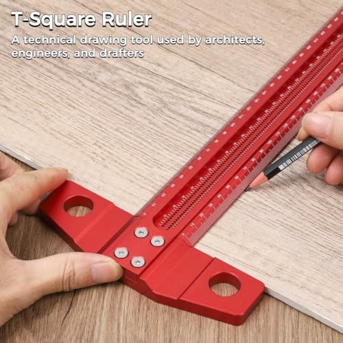 Homaisson 24 Inch T Square Woodworking Ruler, Precision Ruler Tsquare Shaped Wood Working Scriber, Aluminum Alloy Architect Ruler for Carpenter Work Layout Measuring Tool