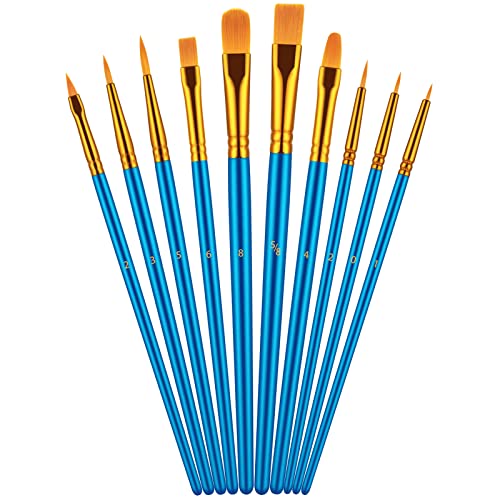 Artstorys 10Pcs Paint Brush Set, Small Round Detail Tips, Blue - color: Blue,nickel