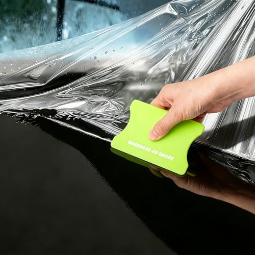 FOSHIO 2 Pack Squeegee for Vinyl – Green 40° Soft Hardness & Blue 80° Firm Hardness Scratch Free Small Squeegee Vinyl Squeegee Tool for Car Wrap, Window Tint, PPF, Decals - color: Green & Blue