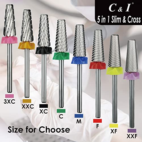 C & I 5 in 1 Nail Drill Bit for Nail Techs Remove Acrylic & Gel, Middle-M - color: Blue