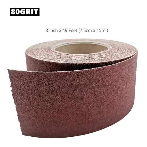 80 Grit Sandpaper Roll, 3 Inch x 49 Feet Emery Cloth Roll Aluminum Oxide Abrasive Paper Roll Continuous Sandpaper for Metalworking, Woodworker, Furniture Repair, Sanding Automotive Plumbing - size: 80 Grit