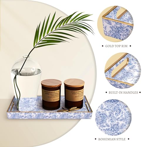 MAONAME Blue Bathroom Vanity Tray, Plastic Decorative Trays with Handles - color: Bohemian-9