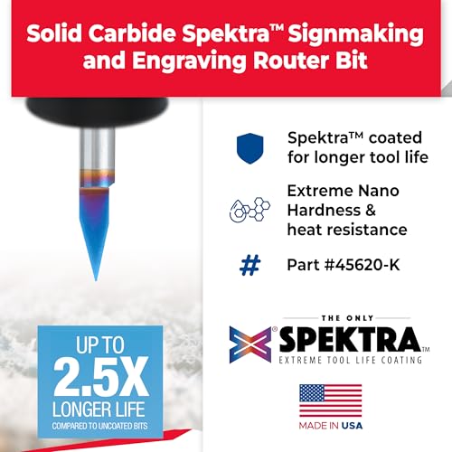 Amana Tool 45620-K Solid Carbide Spektra Extreme Tool Life Coated 30 Degree Engraving 0.0108 Tip Width x 1/4 SHK x 2 Inch Long Signmaking Router Bit - size: 45620-K