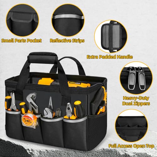 Portable Tool Bag Heavy Duty Tool Box Organizer with Shoulder Strap,M-Black - size: M