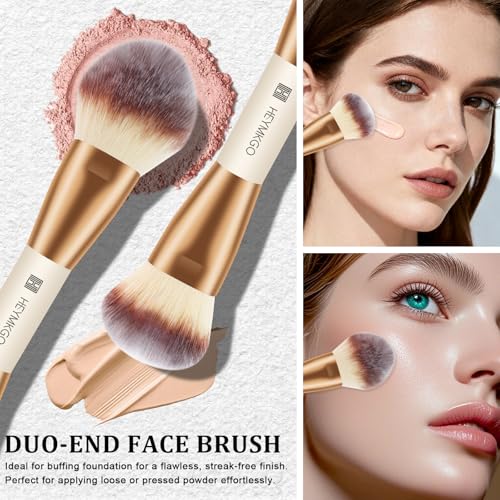 HEYMKGO Makeup Brushes Set, 6Pcs Double-ended Foundation Contour Concealer Powder Eyeshadow Brush for Liquid, Cream, Powder for Blending Buffing Professional Face Brush Set Tools(Apricot)