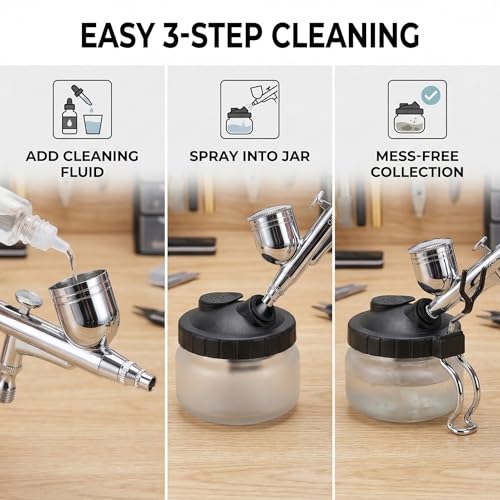 OPHIR Airbrush Cleaning Kit, 12Pcs Set with Glass Pot, Brushes & Needle