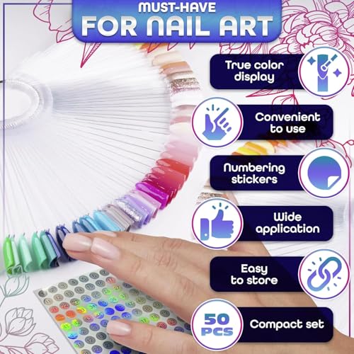 50 Pcs Clear Nail Swatch Sticks, Numbered Tips & Metal Ring, Acrylic - color: 50Pcs Clear Acrylic Nail Polish Swatch Sticks